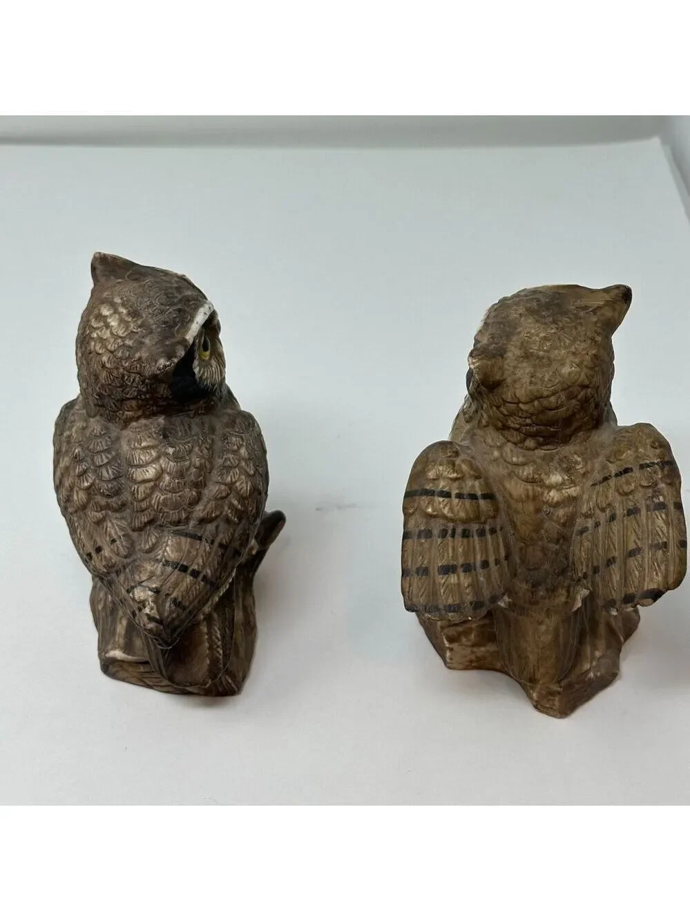 Homco Barn Owl Figurines Set 70s MCM Ceramic Brown Woodland Decor 1114 Vintage 2